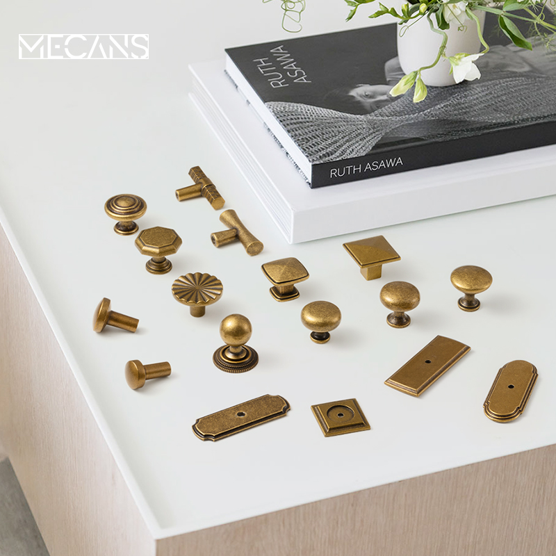 Furniture Hardware With Backplate - MECANS Antik Pirinç Dolap Kolları Arka