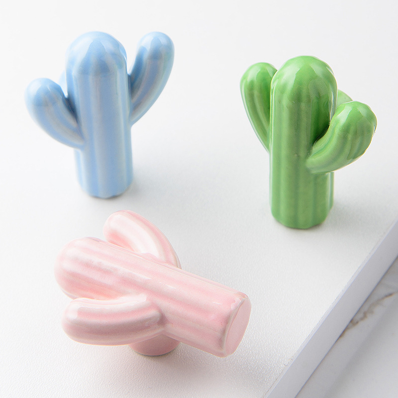 Unique Furniture Hardware Pulls - 1/4 adet Renkli Seramik Kaktüs Dolap